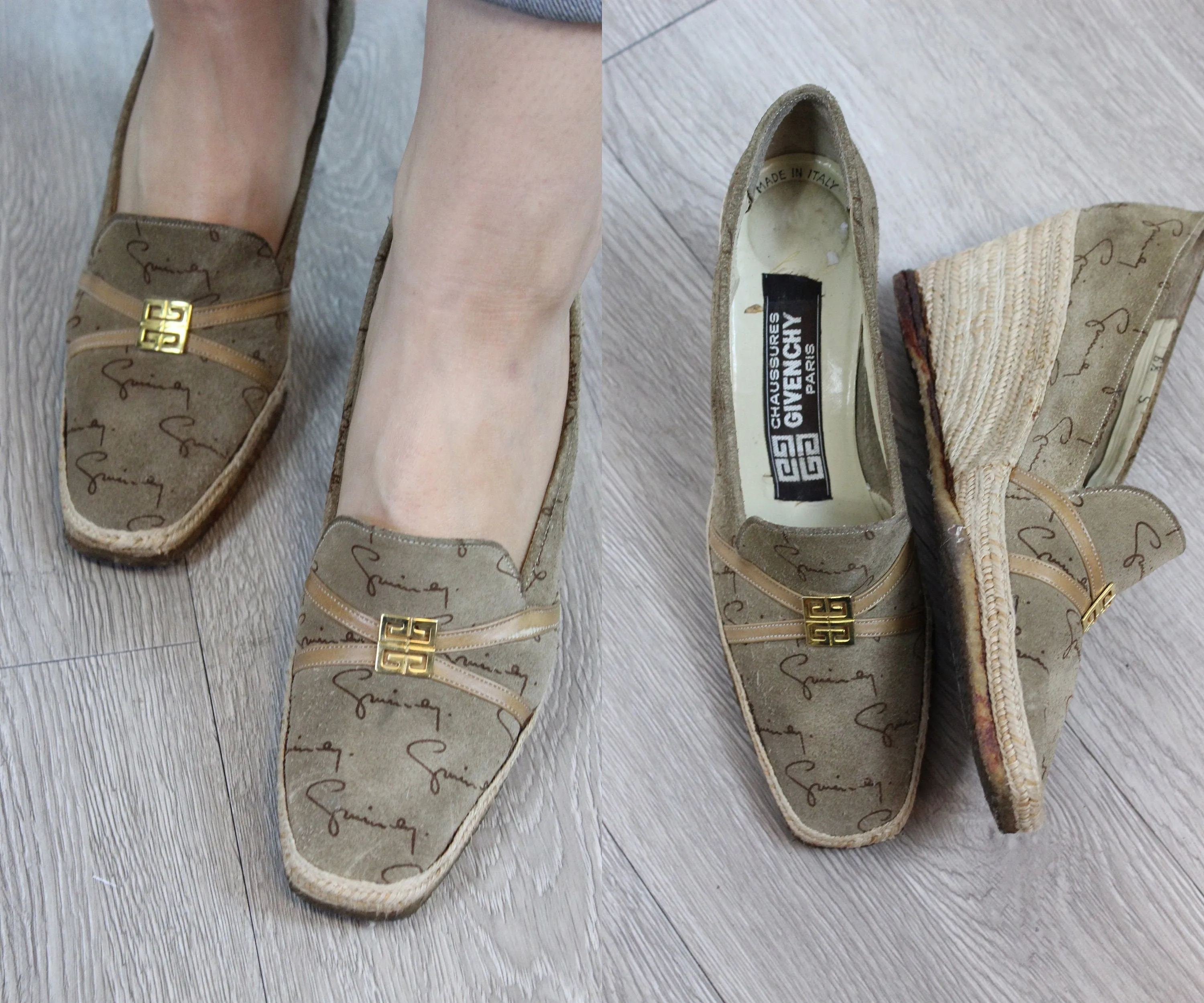 1980s GIVENCHY logo suede wedges shoes size 6.5 us | new fall