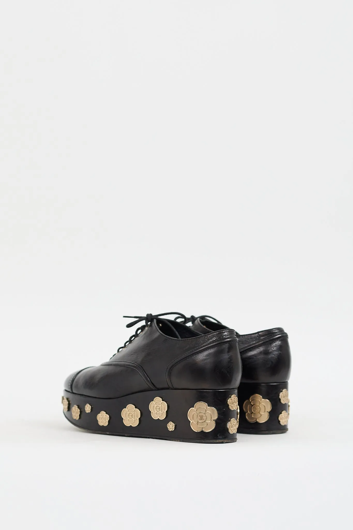 2016 Black Leather CC Camelia Platform Oxford