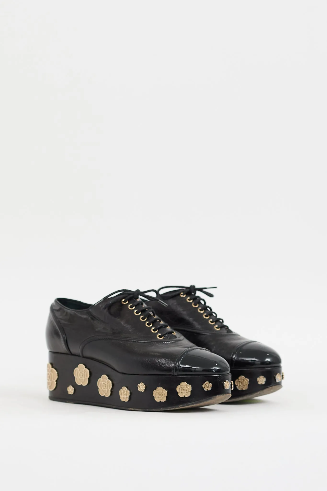 2016 Black Leather CC Camelia Platform Oxford