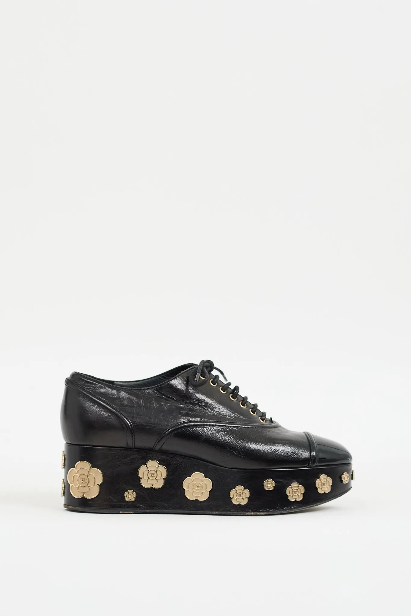 2016 Black Leather CC Camelia Platform Oxford