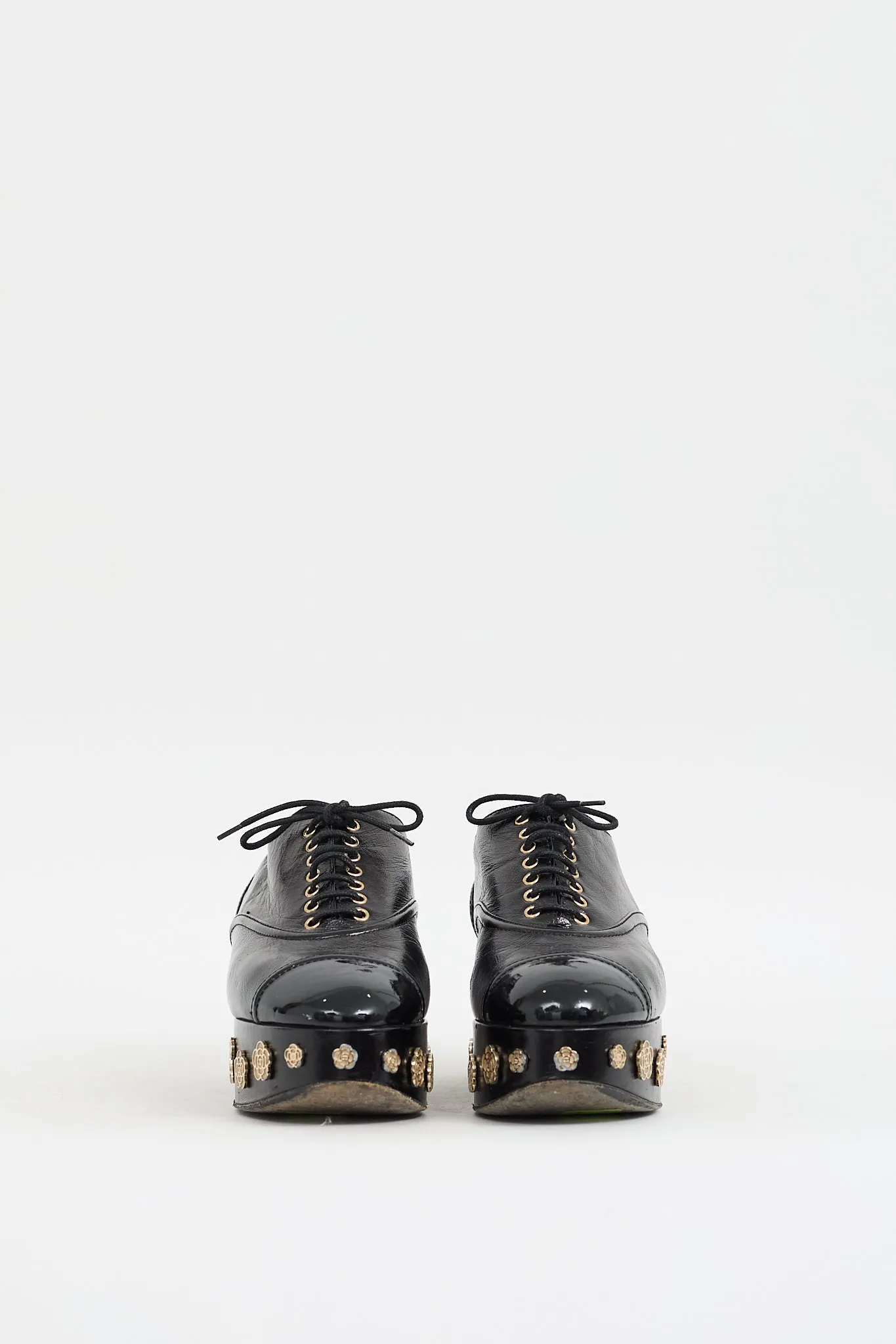 2016 Black Leather CC Camelia Platform Oxford