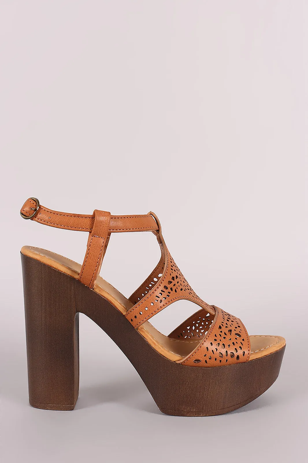 Bamboo Perforated Wooden Chunky Heel