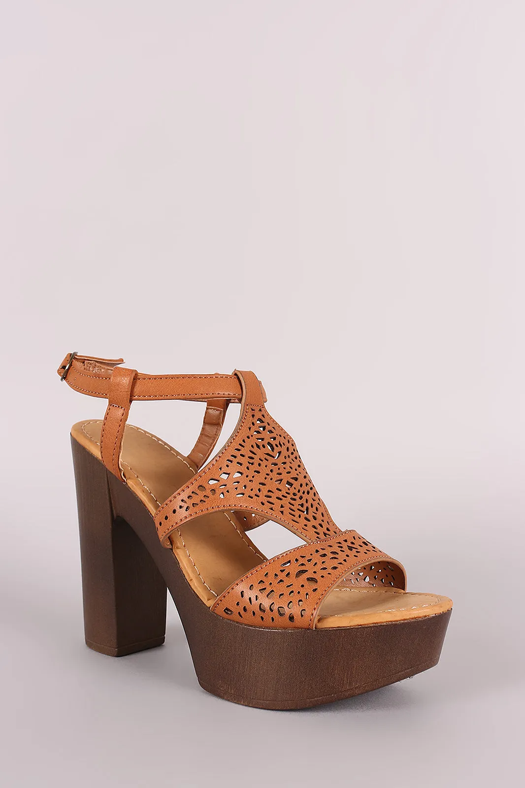 Bamboo Perforated Wooden Chunky Heel