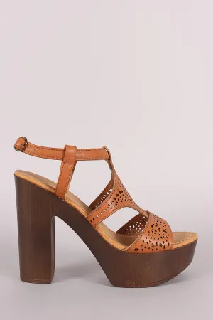 Bamboo Perforated Wooden Chunky Heel