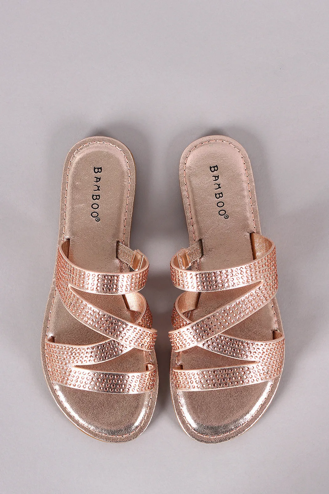 Bamboo Rhinestone Accent Strappy Slide Sandal