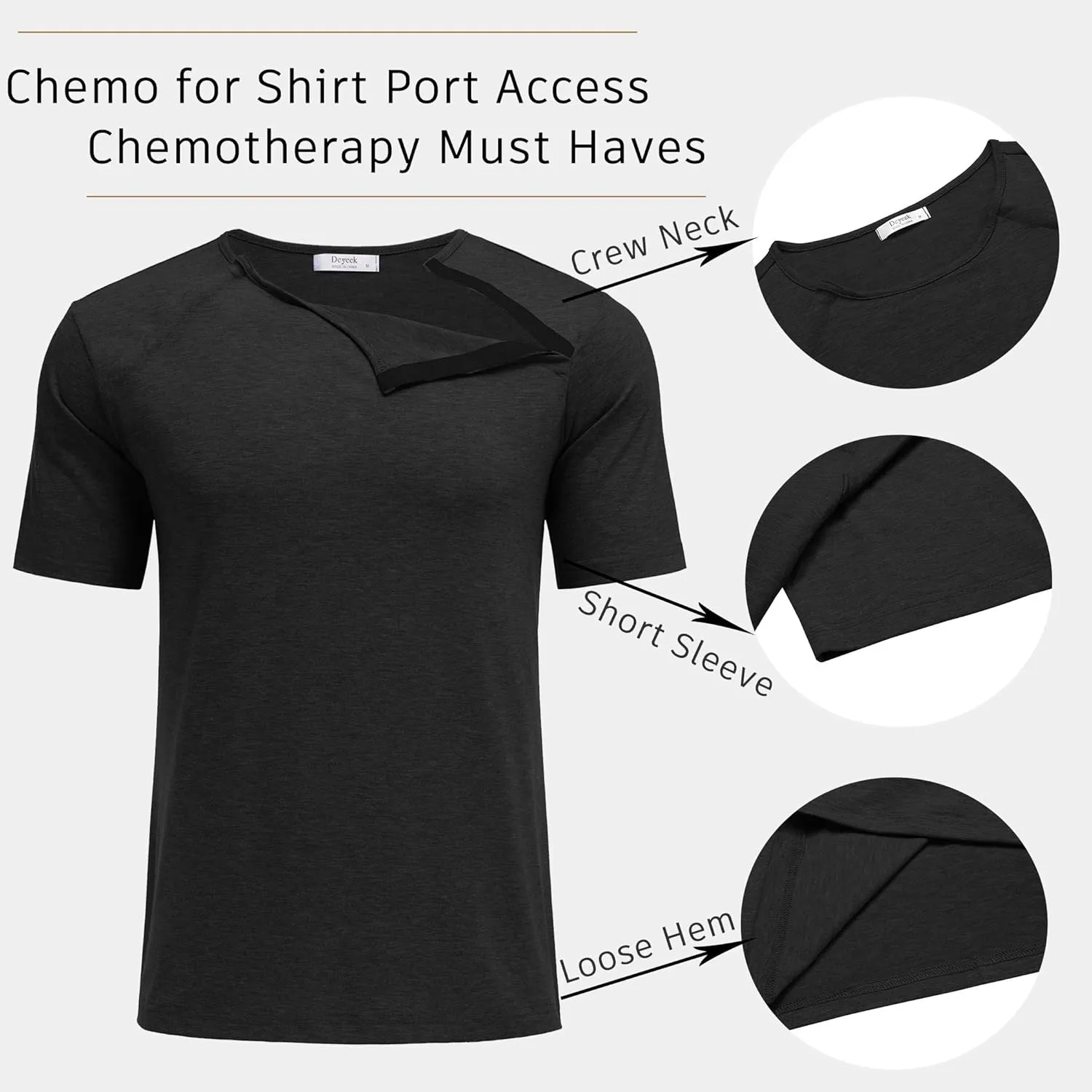 Dyeek Chemo for Shirt Port Access Chemotherapy Must Haves Tear Away Side Snap Short Sleeve Post Shoulder Surgery Shirts