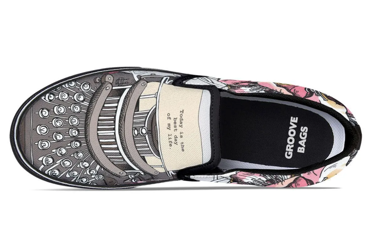 Floral Typewriter Slip-On Shoes