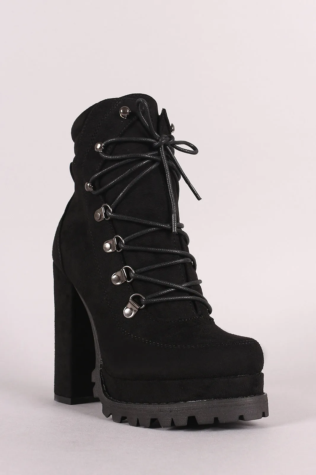 Liliana Suede D-Ring Lace Up Chunky Platform Lug Sole Ankle Boots