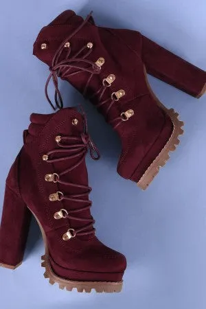 Liliana Suede D-Ring Lace Up Chunky Platform Lug Sole Ankle Boots