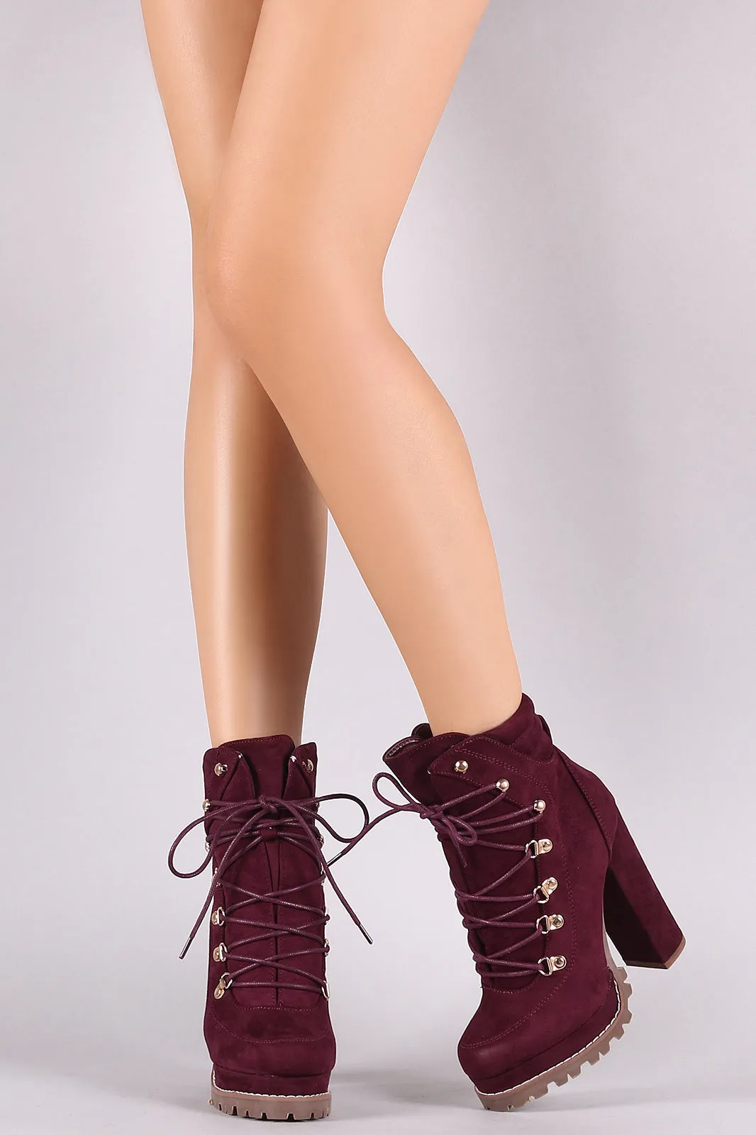 Liliana Suede D-Ring Lace Up Chunky Platform Lug Sole Ankle Boots