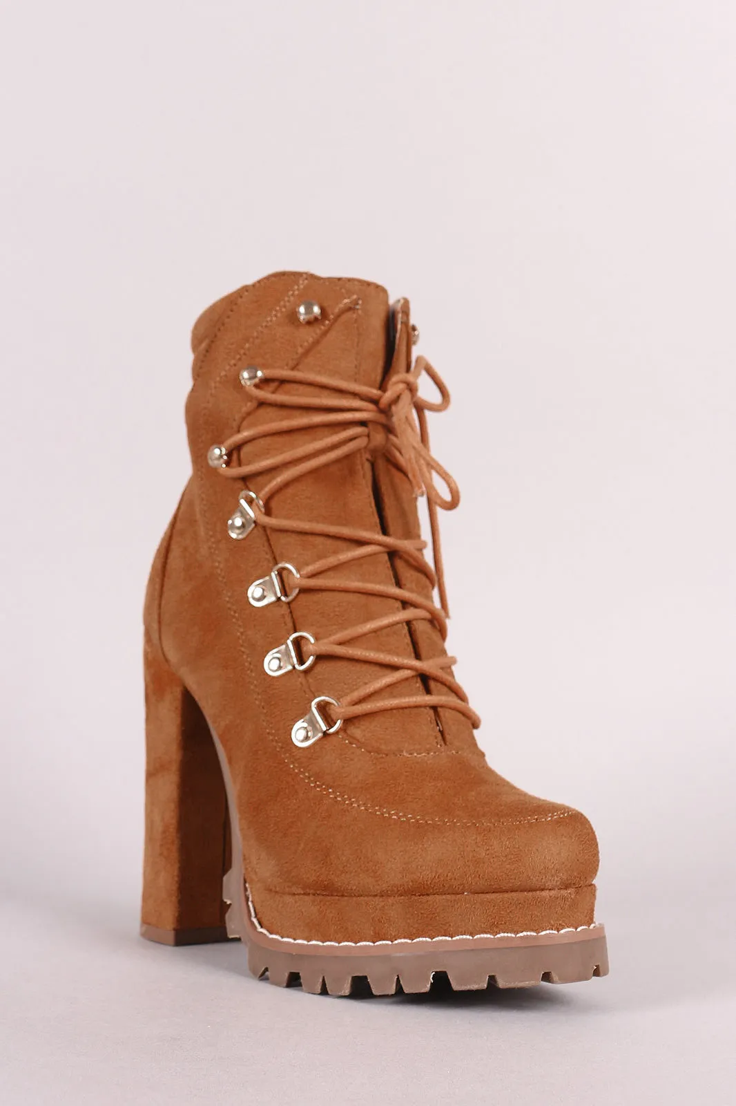 Liliana Suede D-Ring Lace Up Chunky Platform Lug Sole Ankle Boots