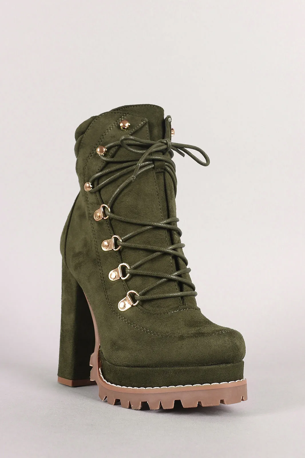 Liliana Suede D-Ring Lace Up Chunky Platform Lug Sole Ankle Boots