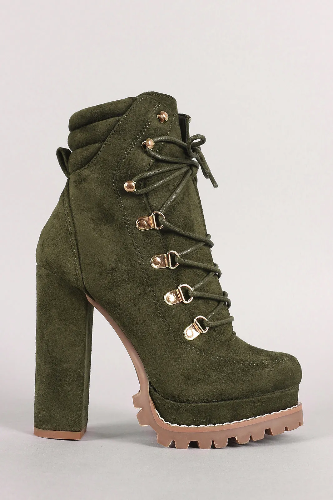 Liliana Suede D-Ring Lace Up Chunky Platform Lug Sole Ankle Boots