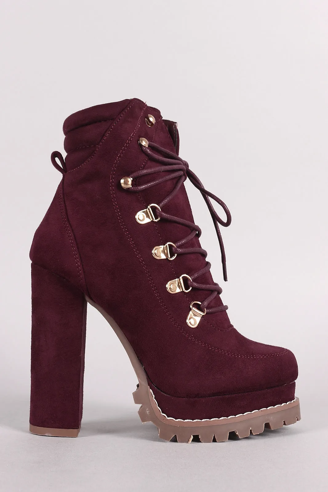 Liliana Suede D-Ring Lace Up Chunky Platform Lug Sole Ankle Boots