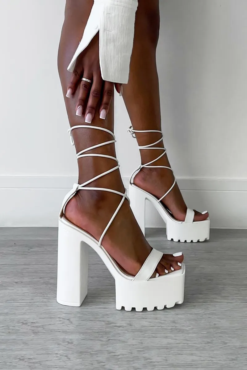 MARCELLE Chunky Platform Lace Up Heels - White