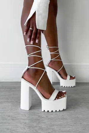MARCELLE Chunky Platform Lace Up Heels - White