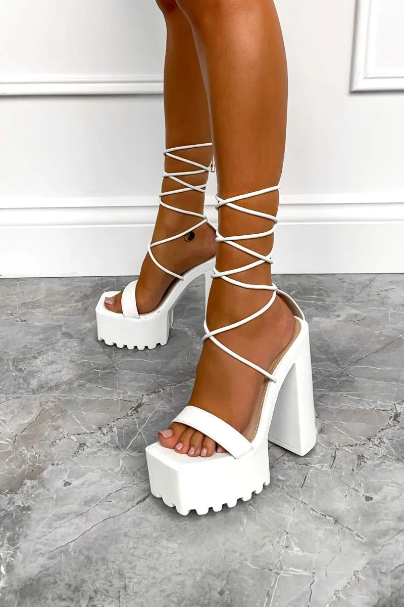 MARCELLE Chunky Platform Lace Up Heels - White