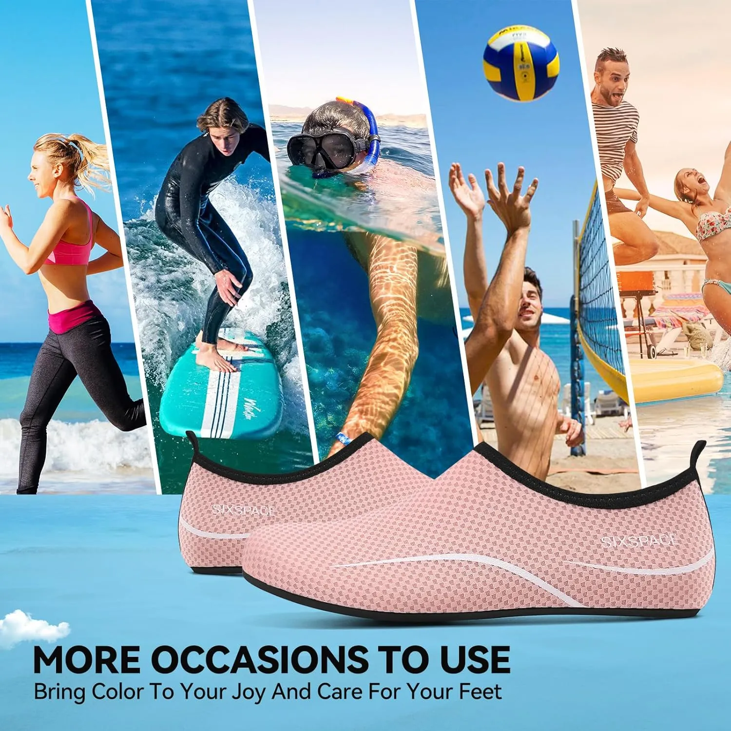 Sixspace Water Shoes for Women Men Aqua Socks Swim Shower Beach Barefoot Pool Quick-Dry Non Slip Lake Surf
