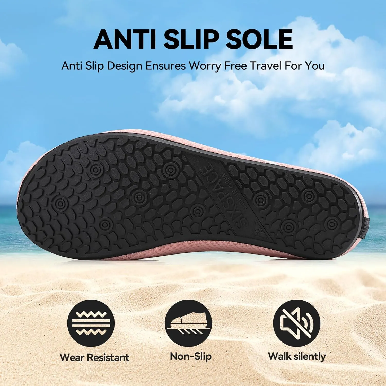 Sixspace Water Shoes for Women Men Aqua Socks Swim Shower Beach Barefoot Pool Quick-Dry Non Slip Lake Surf
