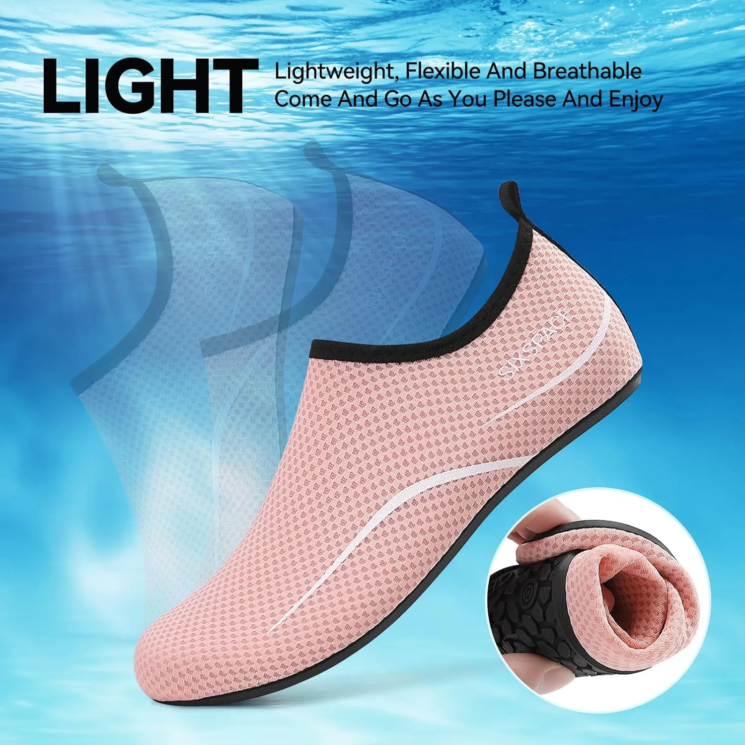 Sixspace Water Shoes for Women Men Aqua Socks Swim Shower Beach Barefoot Pool Quick-Dry Non Slip Lake Surf