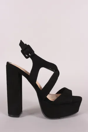 Wild Diva Lounge Suede Crisscross Ankle Strap Chunky Platform Heel