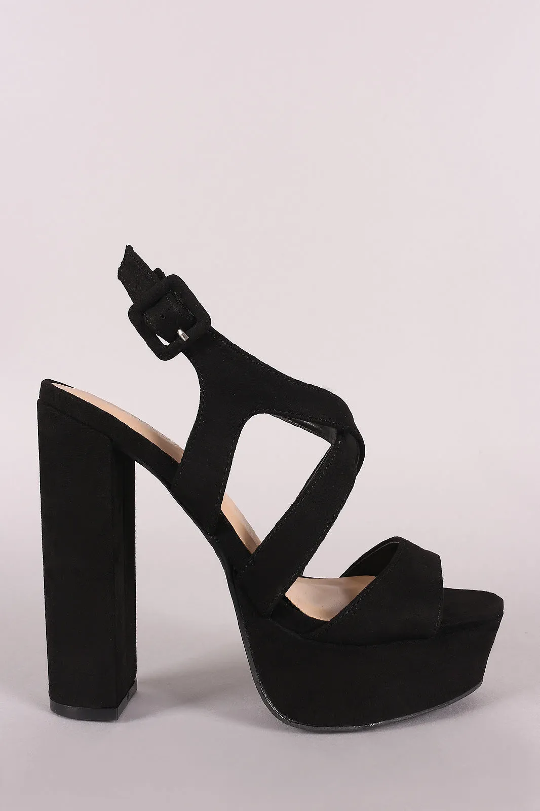 Wild Diva Lounge Suede Crisscross Ankle Strap Chunky Platform Heel