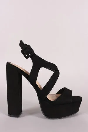 Wild Diva Lounge Suede Crisscross Ankle Strap Chunky Platform Heel