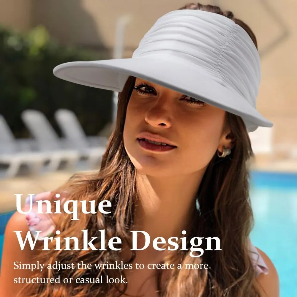 Women Visor Sun Hat Adjustable Foldable Wide Brim Sun Hats Summer UPF 50  UV Protection Visor Cap for Outdoor Beach
